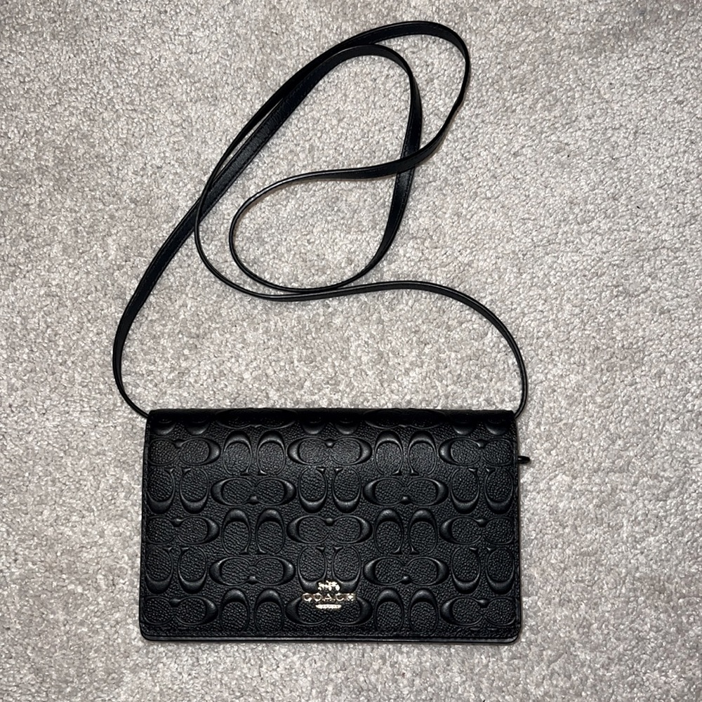 Authentic Coach Embossed-Panel Leather Crossbody Bag black